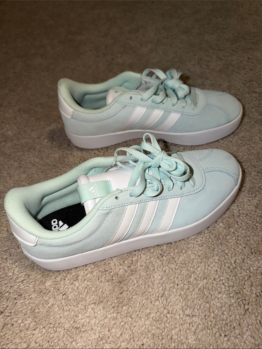 adidas Mint Green Low-Top Sneakers with White Stripes